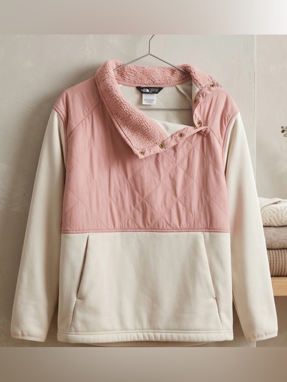 The North Face Pink and Cream Cozy Fleece Pullover Jacket
